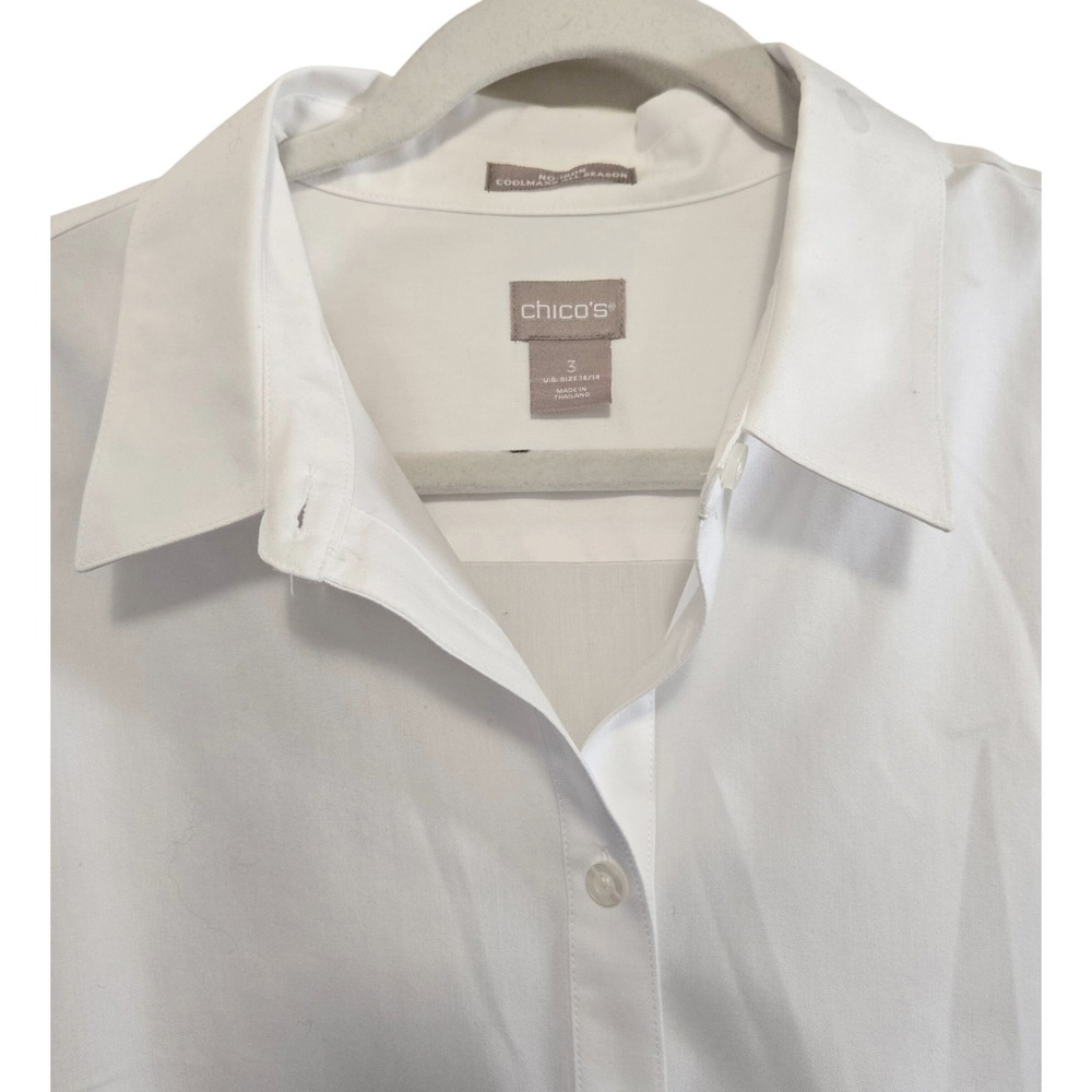 Chicos Classic White No Iron Coolmax All Season Button Down Shirt Size 3, 16/18 - Picture 4 of 11